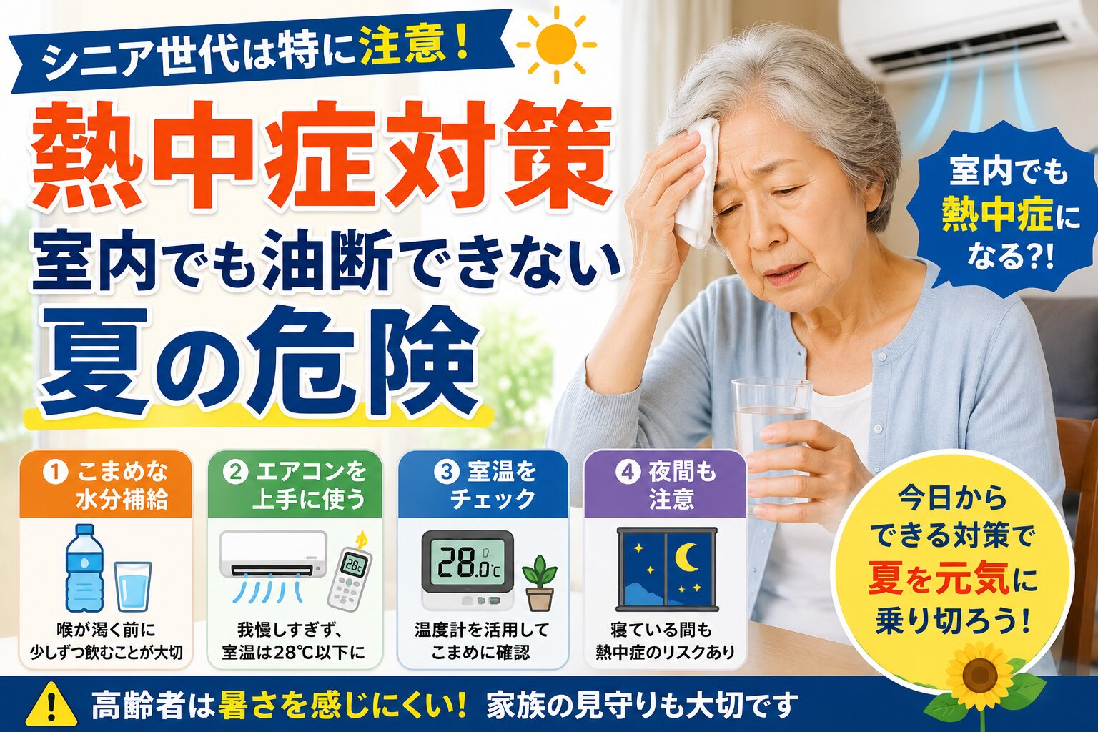 シニア世代の熱中症対策｜室内でも油断できない夏の危険