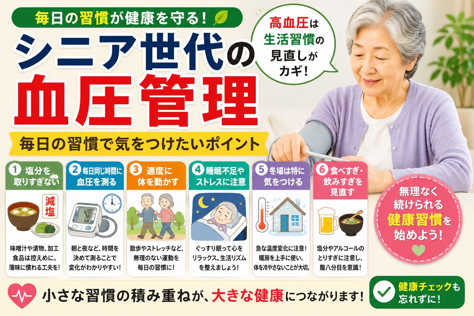 シニア世代の血圧管理｜毎日の習慣で気をつけたいポイント